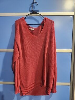 JustFab Coral Pink V-Neck Loose Knit Sweater